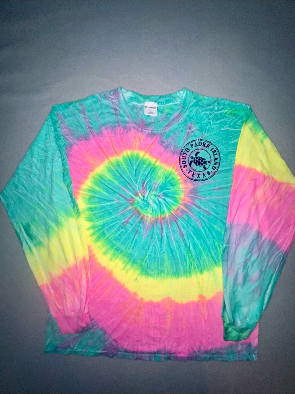 South Padre Island Texas Tie Dye Unisex Long Sleeve T-Shirt Sea Turtle L USA